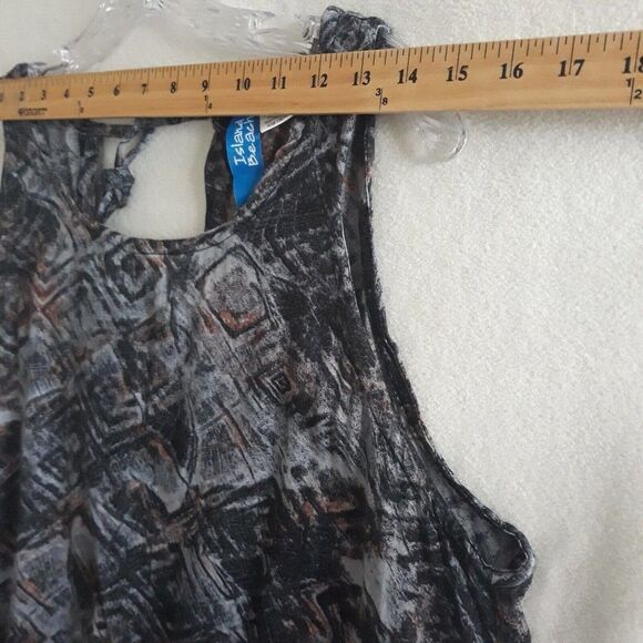 Island Beach Cover up Dress Womens Medium Brown Black Blue Abstract Rayon Tie - Picture 5 of 9